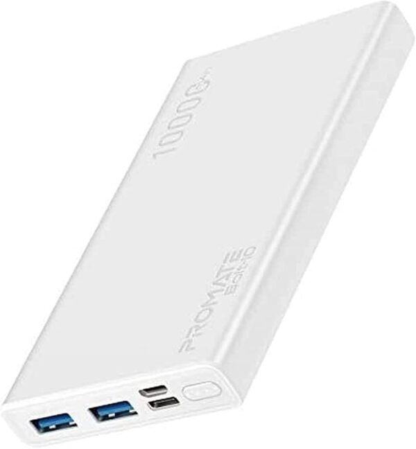 Promate 10000mAh Portable Charger, Fast Charging 2.0A Dual USB Premium Battery Power Bank with Input USB Type-C Port, Over Charging Protection for Smartphones, Tablets, iPod, Bolt-10 (White) - Image 2
