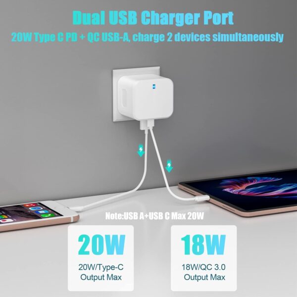 Necomi USB C Charger, ® 20W Fast Charge Wall Plug, 2 Ports PD&QC 3.0 Fast Charger Plug Compatible for iPhone 13/13 Pro 12/12 Pro/12 Pro Max/11/XS/XR, iPad, Galaxy - Image 4