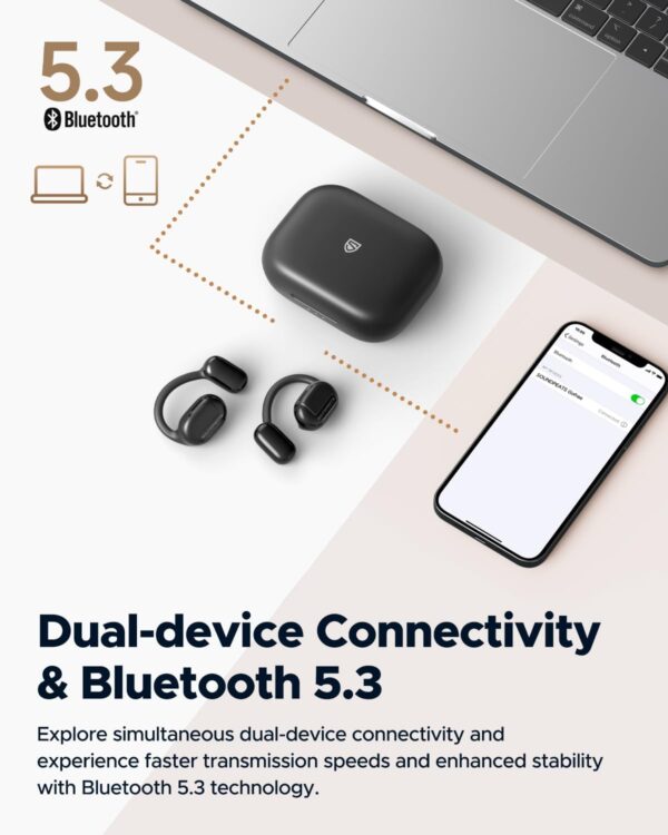 SoundPEATS GoFree Open Ear Headphones Bluetooth 5 3, Wireless Earbuds with Earhooks Hi Res Audio with LDAC, Air Conduction Earphones for Sports 45H Playtime, Waterproof with Mic App Control - Image 9