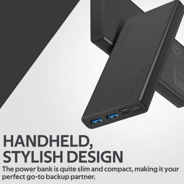 Promate 10000mAh Portable Charger, Fast Charging 2.0A Dual USB Premium Battery Power Bank with Input USB Type-C Port, Over Charging Protection for Smartphones, Tablets, iPod, Bolt-10 (Black) - Image 6