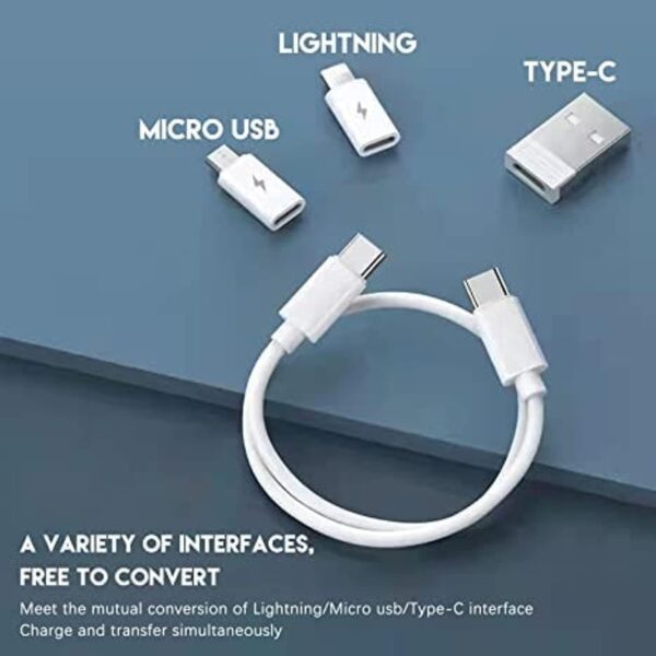 Loiisgy 60W Fast Charge Data Cable Adapter Kit with Storage Box, USB C to Micro USB/Lightning/USB A Conversion Head Adapter, With Sim Card Slot and Sim Card Pin (White) - Image 4