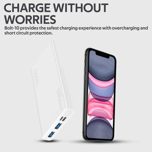 Promate 10000mAh Portable Charger, Fast Charging 2.0A Dual USB Premium Battery Power Bank with Input USB Type-C Port, Over Charging Protection for Smartphones, Tablets, iPod, Bolt-10 (White) - Image 7