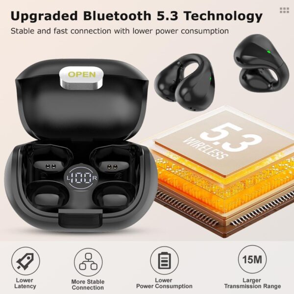 Rescien Open Ear Wireless Clip Earbuds Sport Earphones with Bluetooth 5.3 Earpods for Android and iPhone Headphones Sports 3D Stereo Sound On Earphones for Sport Running Cycling Driving Gym - Image 8