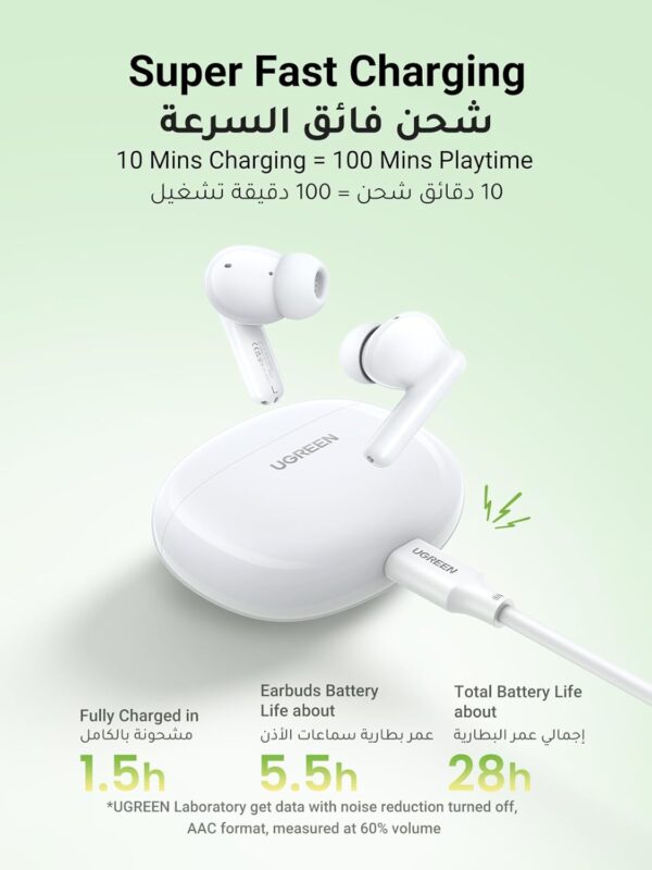 UGREEN Wireless Earbuds HiTune P3, iPhone 16 Bluetooth 5.4 Earphones 12mm Drivers, 28H Playtime USB C Fast Charging, 2 Mics Noise Cancellation for Clear Call, IPX5 Waterproof, Dual-devices Connection - Image 4