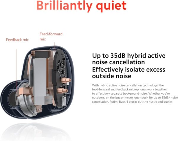 Xiaomi Xioami Redmi Buds 4 Blue 35dB Hybrid Active Noise Cancellation 3 adaptive ANC mode AI noise reduction IP54 dust and water resistant Up to 30h long battery life Glacier Gray, Approx. 55g - Image 4