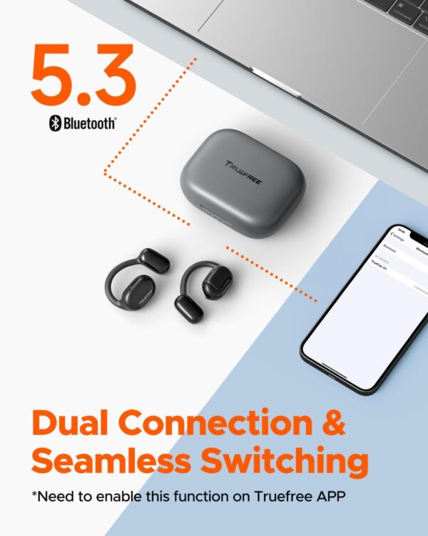 TRUEFREE O1 Open Ear Headphones Bluetooth V5.3, Air Conduction Tech for Sports, Wireless Earbuds with Ear Hooks, 4 Mics Clear Calls 16.2mm Enhanced Bass Driver, 54Hrs Playtime, for Workout App Control - Image 8