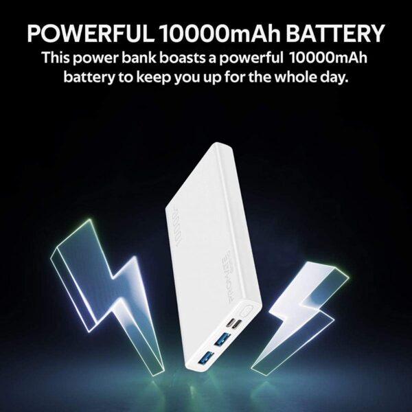 Promate 10000mAh Portable Charger, Fast Charging 2.0A Dual USB Premium Battery Power Bank with Input USB Type-C Port, Over Charging Protection for Smartphones, Tablets, iPod, Bolt-10 (White) - Image 3