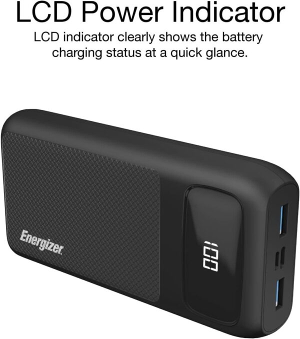 Energizer 20000 mAh Power Bank with 20W Power Delivery for iPhone and 18W Smart Fast Charge for Android, Triple Outputs, With LCD Indicator, Black - Image 4