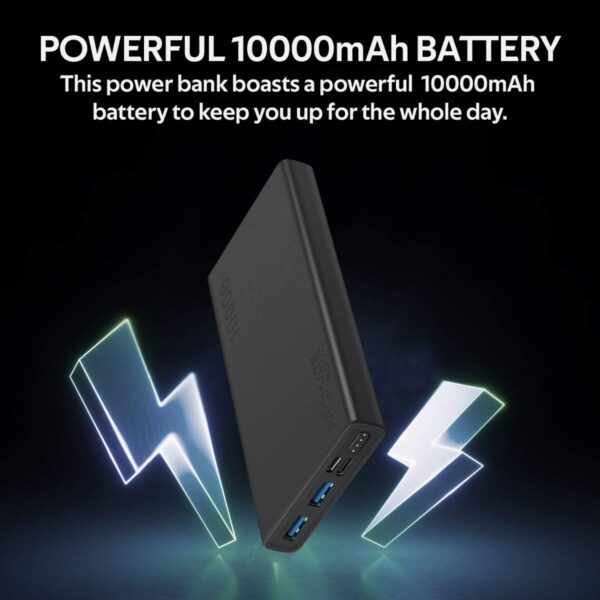 Promate 10000mAh Portable Charger, Fast Charging 2.0A Dual USB Premium Battery Power Bank with Input USB Type-C Port, Over Charging Protection for Smartphones, Tablets, iPod, Bolt-10 (Black) - Image 3