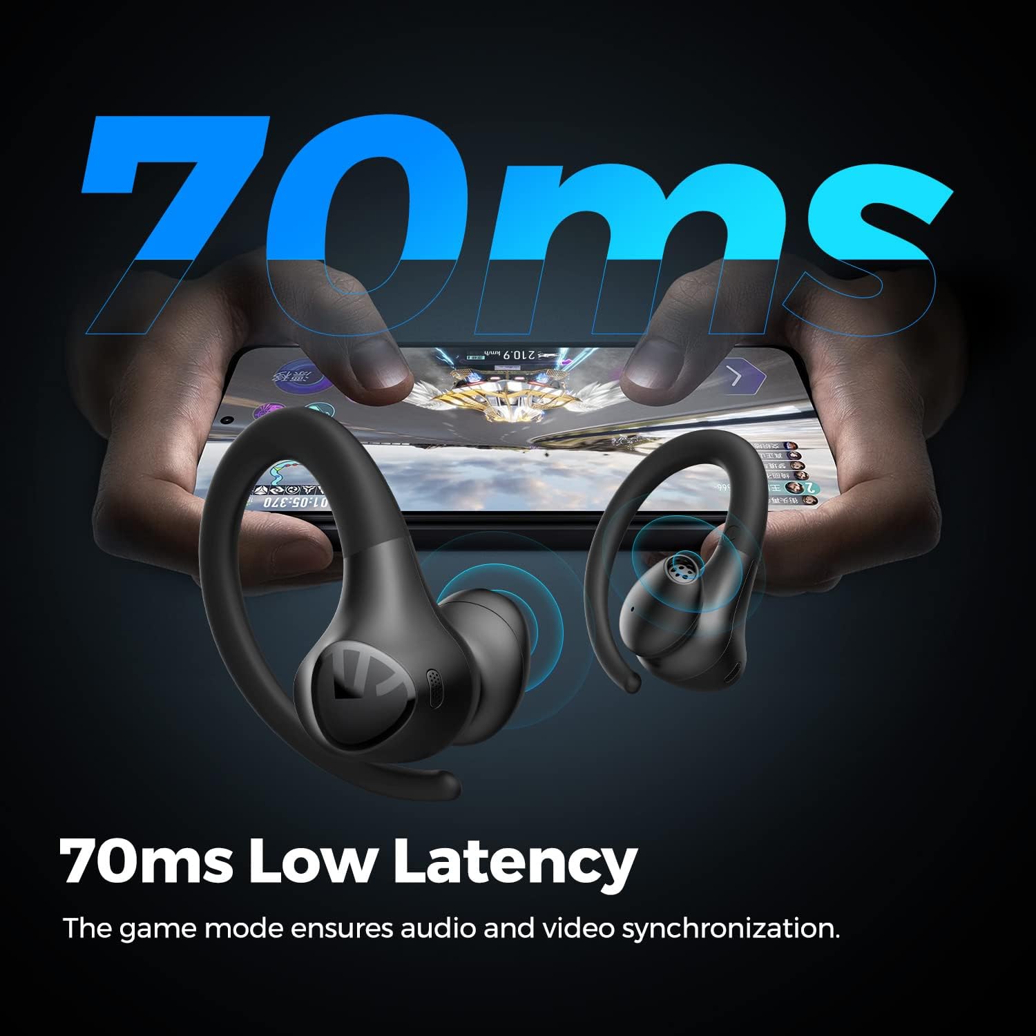 SoundPEATS Wings2 Wireless Sport Headphones, Bluetooth 5.3 Over-Ear Wireless Earbuds With Ear Hooks, Sweat-proof Earphones for Running & Workouts, 13mm driver, Built-in Mic, App, Comfort Fit, 30Hrs - Image 6