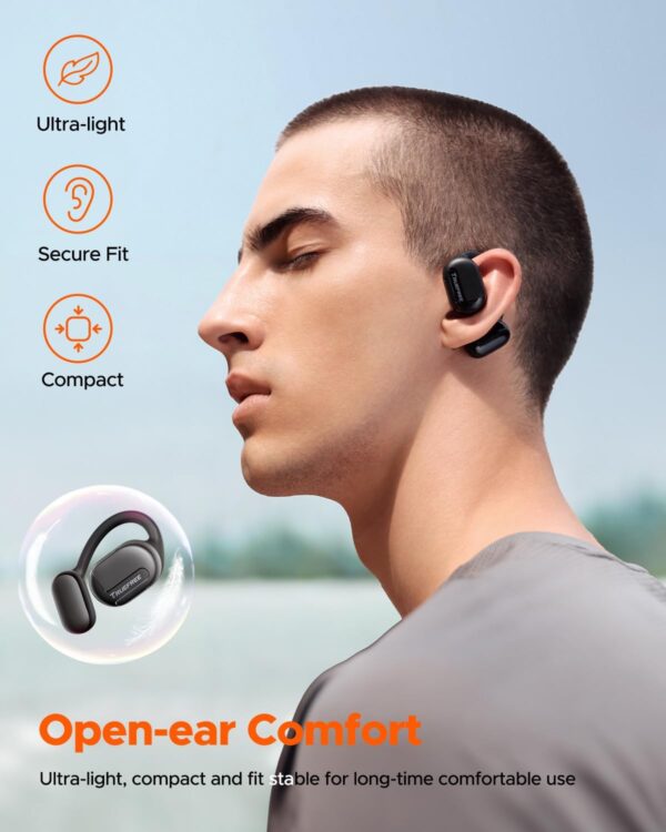 TRUEFREE O1 Open Ear Headphones Bluetooth V5.3, Air Conduction Tech for Sports, Wireless Earbuds with Ear Hooks, 4 Mics Clear Calls 16.2mm Enhanced Bass Driver, 54Hrs Playtime, for Workout App Control - Image 3
