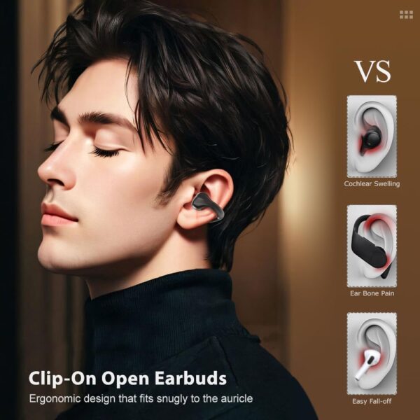 Rescien Open Ear Wireless Clip Earbuds Sport Earphones with Bluetooth 5.3 Earpods for Android and iPhone Headphones Sports 3D Stereo Sound On Earphones for Sport Running Cycling Driving Gym - Image 6
