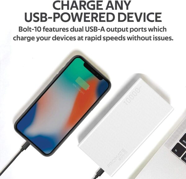 Promate 10000mAh Portable Charger, Fast Charging 2.0A Dual USB Premium Battery Power Bank with Input USB Type-C Port, Over Charging Protection for Smartphones, Tablets, iPod, Bolt-10 (White) - Image 4