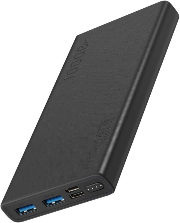 Promate 10000mAh Portable Charger, Fast Charging 2.0A Dual USB Premium Battery Power Bank with Input USB Type-C Port, Over Charging Protection for Smartphones, Tablets, iPod, Bolt-10 (Black) - Image 2