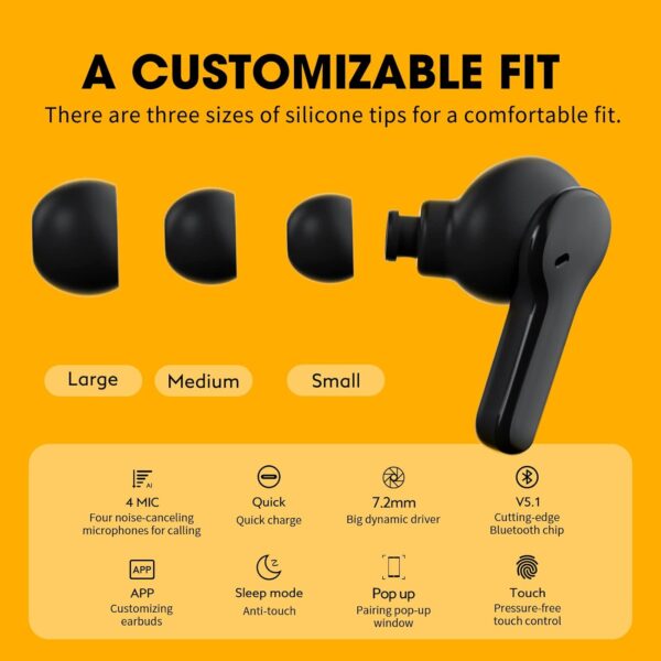 QCY T13 Bluetooth Earphones, HIFI Stereo Deep Bass TWS Wireless Earbuds, 40H Playtime Clear Calls in Ear Headphones, IPX5 Waterproof Touch Control Ear Buds for Android iPhone, Black - Image 7