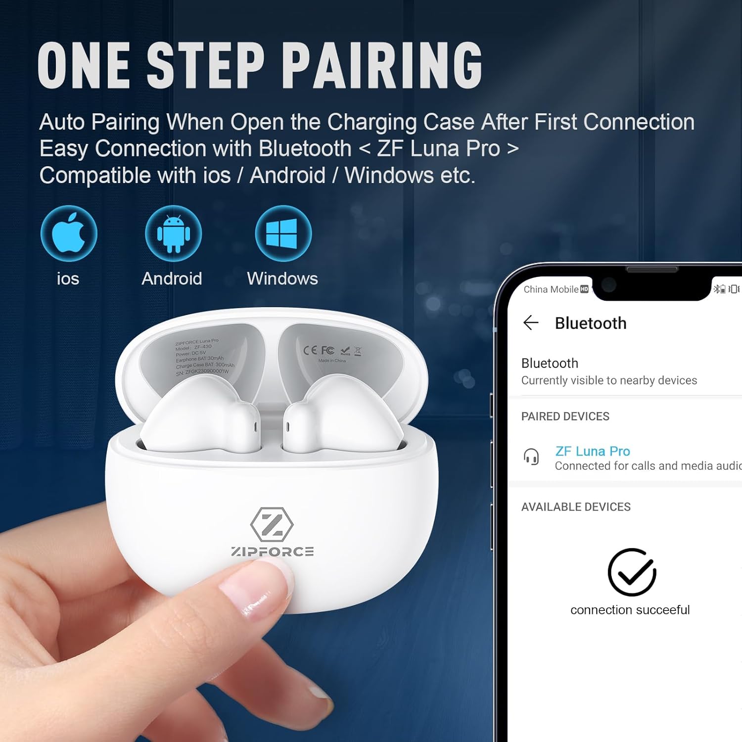 ZIPFORCE True Wireless Earbuds, in-Ear Bluetooth 5.3 Headphones 4-Mics ENC Clear Call, Bluetooth Earbuds Touch Control 40 Playtime, IPX6 Waterproof TWS, Light-Weight Earphones - Image 8
