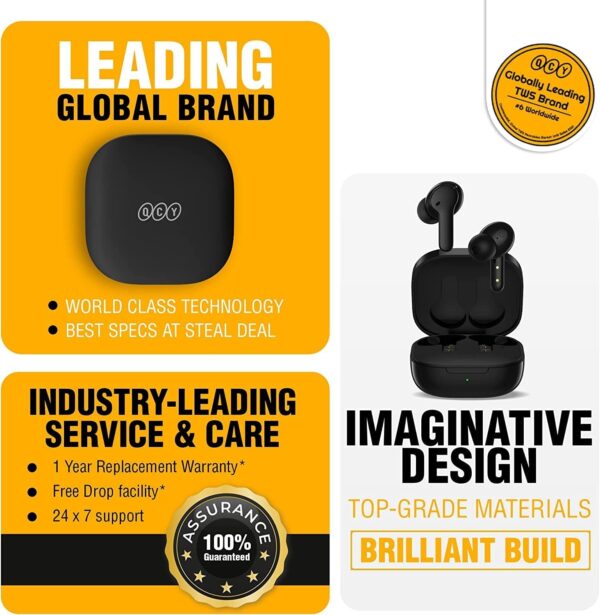 QCY T13 Bluetooth Earphones, HIFI Stereo Deep Bass TWS Wireless Earbuds, 40H Playtime Clear Calls in Ear Headphones, IPX5 Waterproof Touch Control Ear Buds for Android iPhone, Black - Image 3