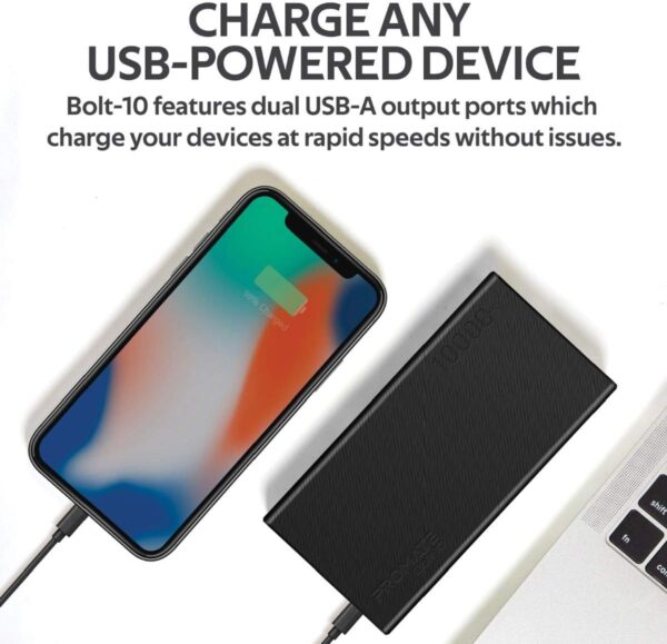Promate 10000mAh Portable Charger, Fast Charging 2.0A Dual USB Premium Battery Power Bank with Input USB Type-C Port, Over Charging Protection for Smartphones, Tablets, iPod, Bolt-10 (Black) - Image 4