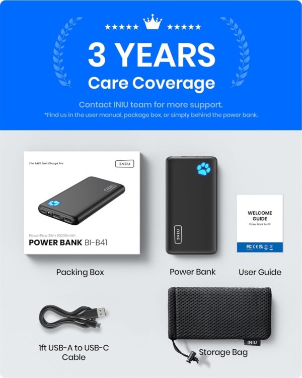 INIU Power Bank, USB C in&out Slimmest 10000mAh Portable Charger, Triple 3A High-Speed Charge External Battery Pack, Flashlight Phone Charger for iPhone 16 15 14 13 12 11 X Samsung S22 S21 Google iPad - Image 8