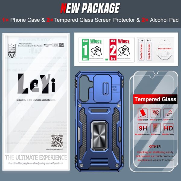 LeYi for Samsung Galaxy A14 5G Case: Galaxy A14 5G Phone Case with 【2 Pack】 Screen Protectors, Slide Camera Cover & Magnetic Kickstand Heavy Duty Protective para Samsung A14 5G Mobile, Dark Blue - Image 9