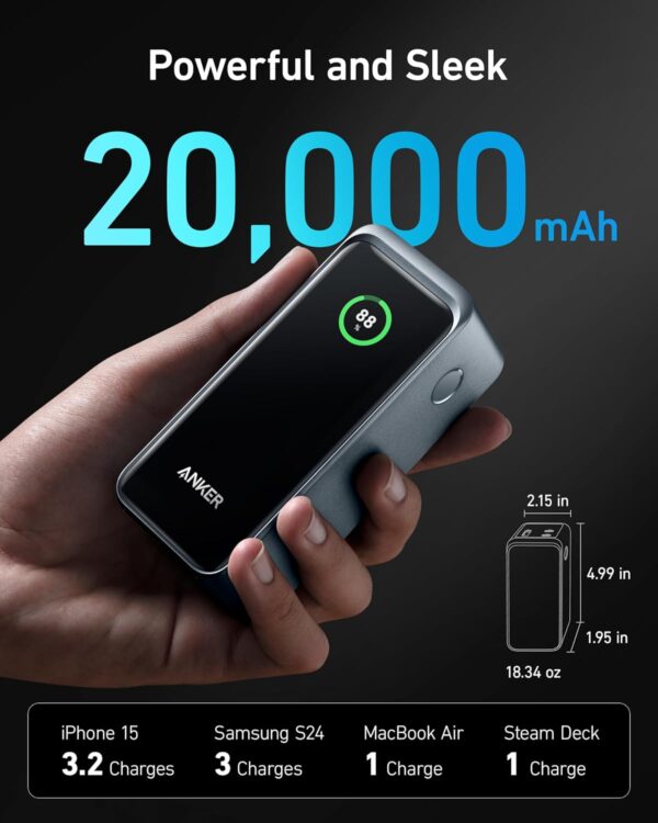 Anker Prime Power Bank, 20,000mAh Portable Charger with 200W Output, Smart Digital Display, 2 USB-C and 1 USB-A Port Compatible with MacBook Pro/Air, iPhone 16/15/14 Series, Samsung, Huaiwei, Dell - Image 5