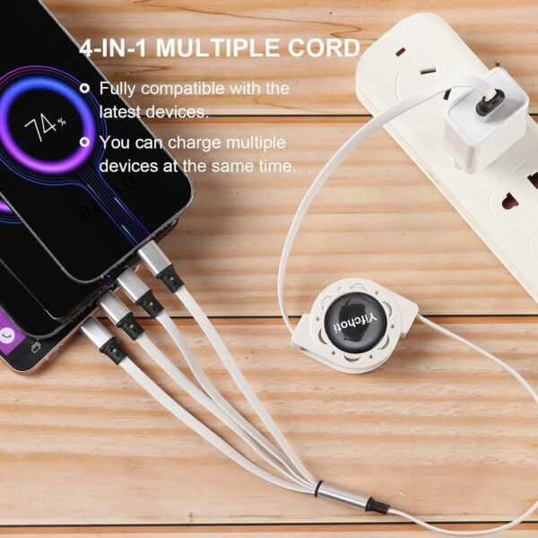 Aywenny 2Pack 4 in 1 Multi USB Retractable Charger Cable,Multiple Charging Cord Adapter with Dual Phone/USB-C/Micro-USB Port Adapter, Fast Charging with Cell Phones Tablets Universal Use (White) - Image 4