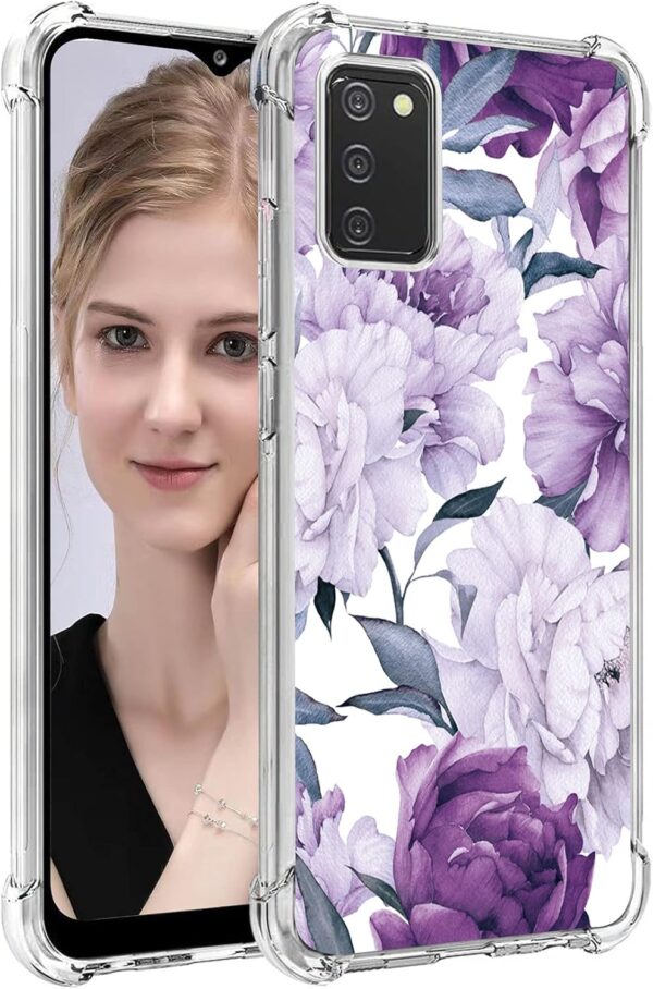 for Galaxy A03S Case,Samsung Galaxy A03S,TPU Soft Rubber Four Corners Reinforced Anti-Fall Mobile Phone case Cover for Samsung Galaxy A03S (Purple Flower) - Image 2