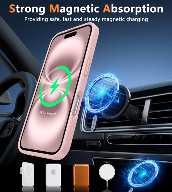 FNTCASE for iPhone 16 Phone Case: Magnetic Translucent Matte Shockproof Slim Cell Phone Cover - Military Grade Drop Proof Hard Back Anti-Fingerprint Protective Case (6.1 inch/Pink) - Image 5