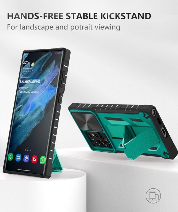 Case for Samsung Galaxy S22 Ultra: Rugged Protective S22 Ultra 5G Mobile Phone Cover with Kickstand & Slide - TPU Shockproof Bumper Textured Matte Design Military Grade Drop Protection - Green - Image 5