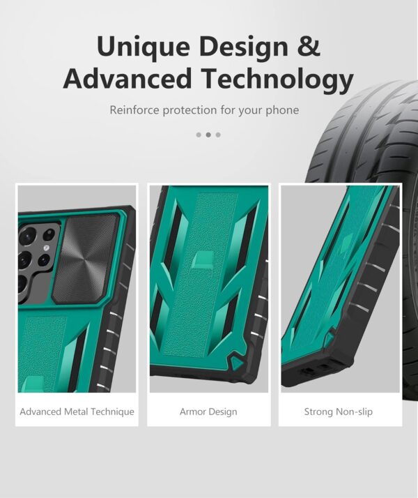 Case for Samsung Galaxy S22 Ultra: Rugged Protective S22 Ultra 5G Mobile Phone Cover with Kickstand & Slide - TPU Shockproof Bumper Textured Matte Design Military Grade Drop Protection - Green - Image 8