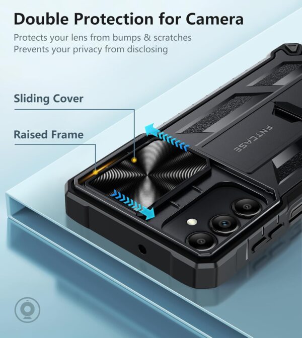 FNTCASE for Samsung Galaxy A15-5G Case: Protective Shockproof Rugged Military Grade Drop Protection A15 Cell Phone Mobile Cover with Kickstand | TPU Matte Textured Tough Hybrid Hard Cases - Black - Image 4