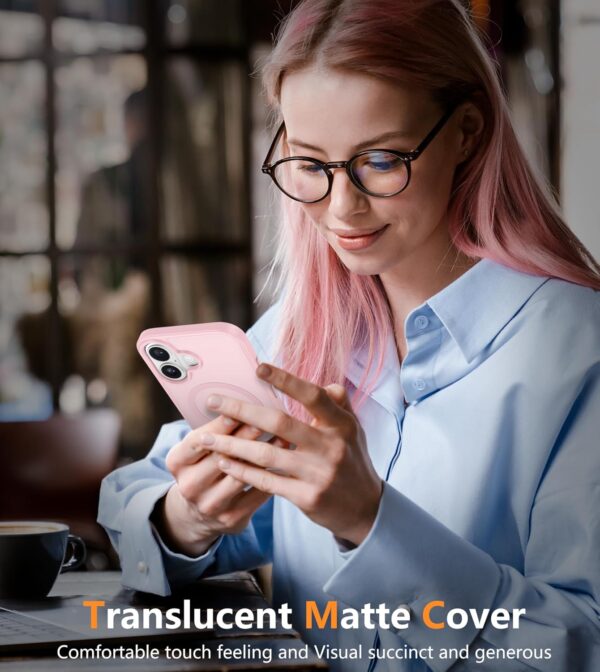 FNTCASE for iPhone 16 Phone Case: Magnetic Translucent Matte Shockproof Slim Cell Phone Cover - Military Grade Drop Proof Hard Back Anti-Fingerprint Protective Case (6.1 inch/Pink) - Image 8