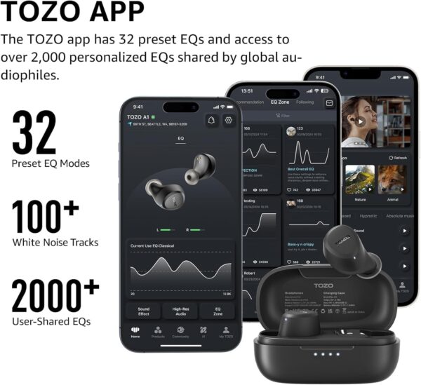 TOZO A1 Mini Wireless Earbuds Bluetooth 5.3 in Ear Light-Weight Headphones Built-in Microphone, IPX5 Waterproof, Immersive Premium Sound Long Distance Connection Headset with Charging Case, Black - Image 5