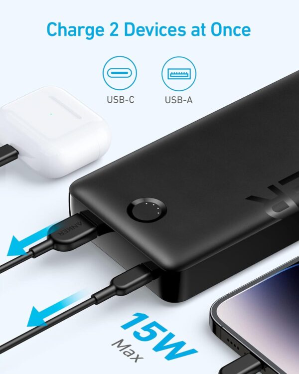 Anker Power Bank, 325 Portable Charger (PowerCore 20K II), 20,000mAh Battery Pack with 2-Port, 15W High-Speed Charging for iPhone, Samsung Galaxy, and More - Image 4
