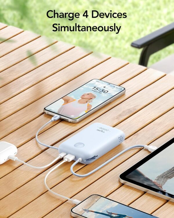 VIYISI Power Bank 20000mAh 30W Fast Charging Portable Charger with Built-in Cables & LED Display, USB C Battery Pack for iPhone, Samsung, iPad and Android Phones, Ideal for Travel -Light Blue - Image 7