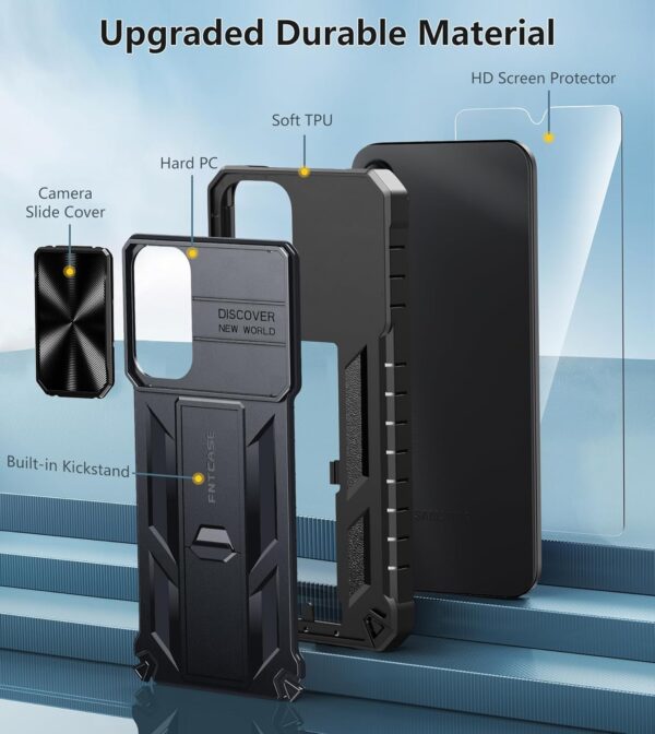 FNTCASE for Samsung Galaxy A15-5G Case: Protective Shockproof Rugged Military Grade Drop Protection A15 Cell Phone Mobile Cover with Kickstand | TPU Matte Textured Tough Hybrid Hard Cases - Black - Image 6
