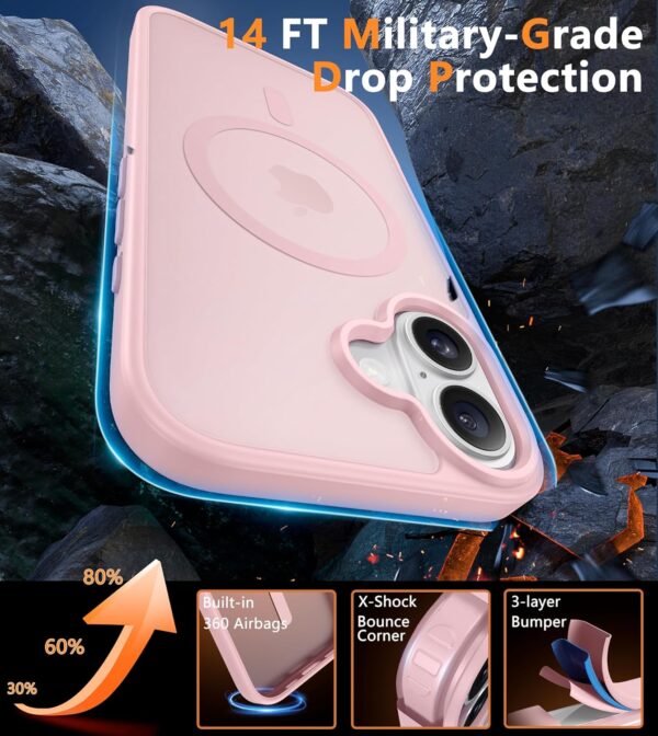 FNTCASE for iPhone 16 Phone Case: Magnetic Translucent Matte Shockproof Slim Cell Phone Cover - Military Grade Drop Proof Hard Back Anti-Fingerprint Protective Case (6.1 inch/Pink) - Image 6