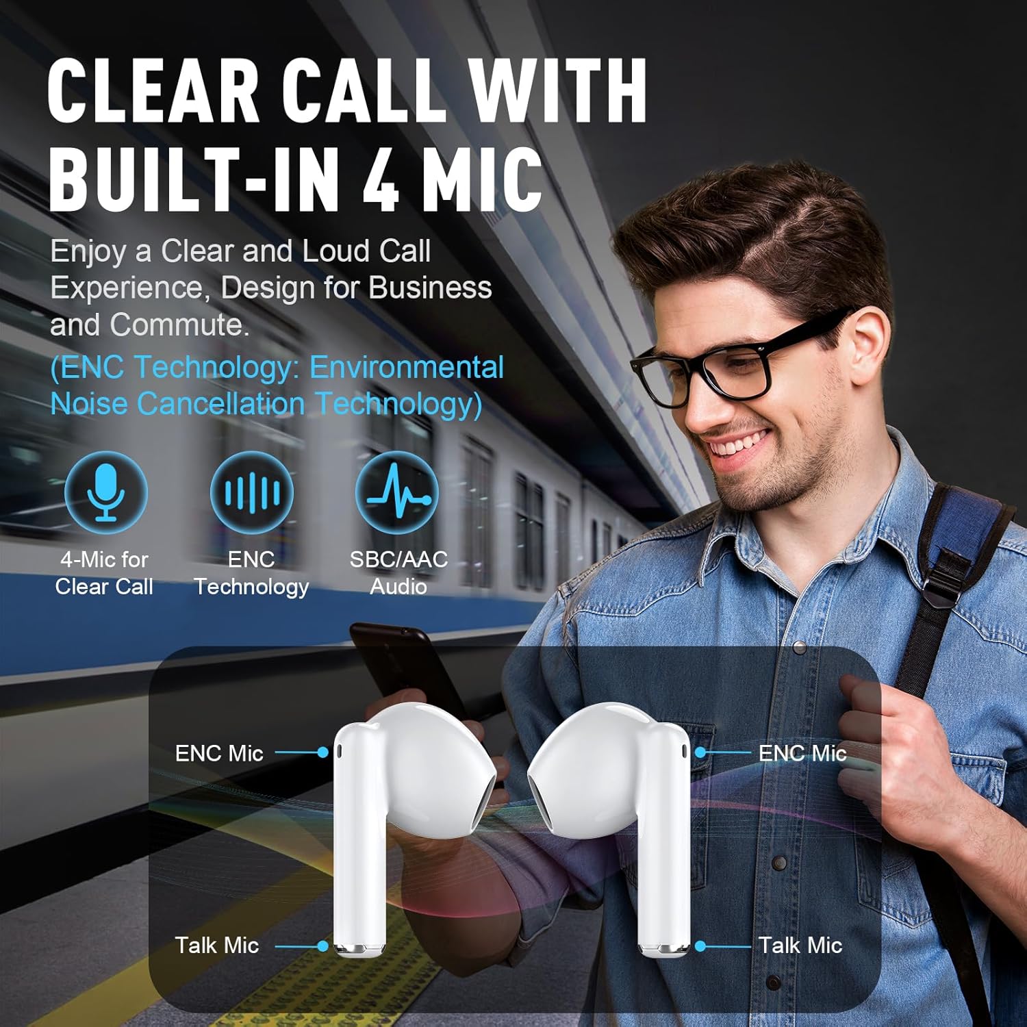 ZIPFORCE True Wireless Earbuds, in-Ear Bluetooth 5.3 Headphones 4-Mics ENC Clear Call, Bluetooth Earbuds Touch Control 40 Playtime, IPX6 Waterproof TWS, Light-Weight Earphones - Image 4