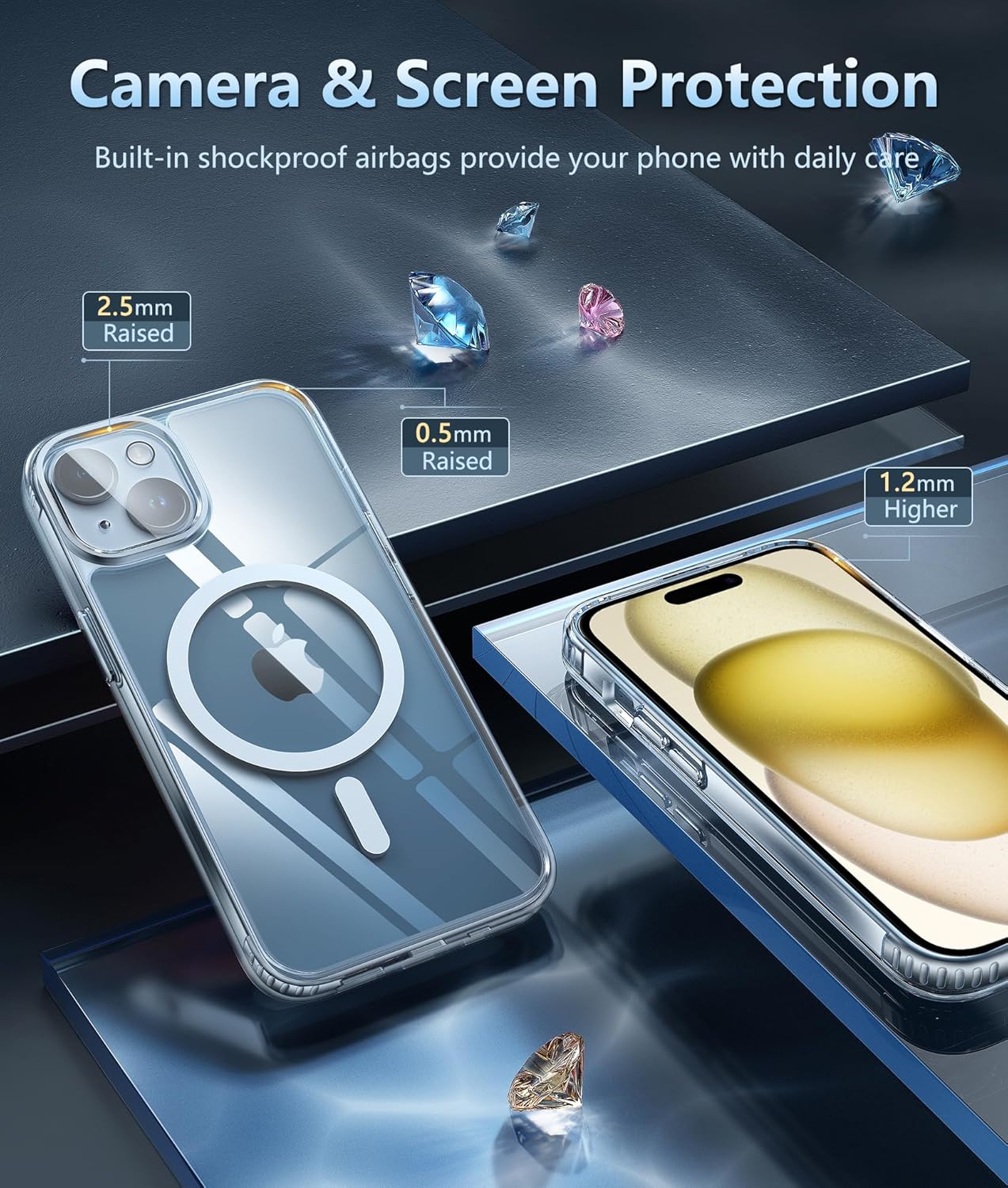 FNTCASE for iPhone 15-Plus Phone Case: Clear Case Military Grade Shockproof Protective Magnetic Cell Phone Cover, Anti Yellowing Scratch-Resistant Drop Proof Phonecase for iPhone 15-Plus 5G 6.7 inch - Image 6