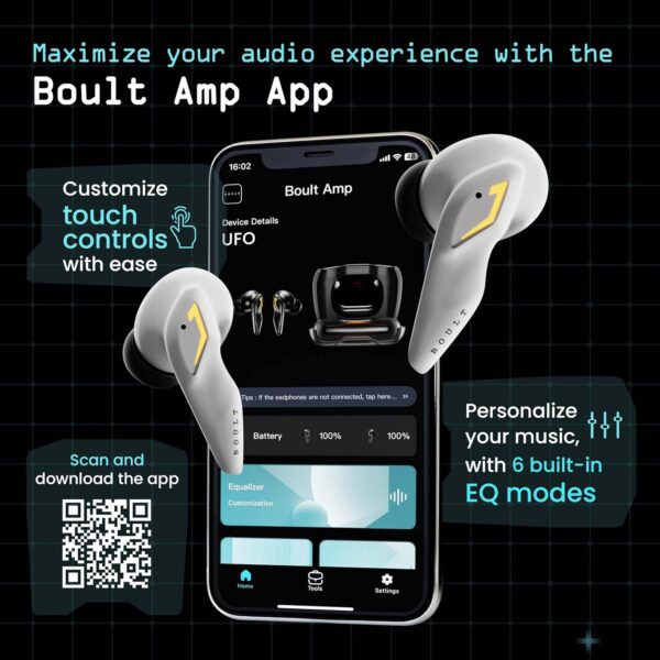 Boult Audio UFO Truly Wireless in Ear Earbuds with 48H Playtime, Built-in App Support, 45ms Low Latency Gaming, 4 Mics ENC, Breathing LEDs, 13mm Bass Drivers Ear Buds TWS, Made in India (Smoky Metal) - Image 6