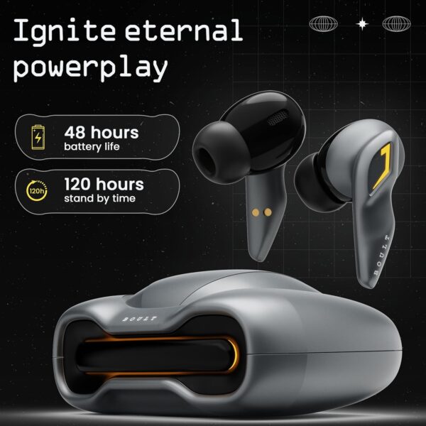 Boult Audio UFO Truly Wireless in Ear Earbuds with 48H Playtime, Built-in App Support, 45ms Low Latency Gaming, 4 Mics ENC, Breathing LEDs, 13mm Bass Drivers Ear Buds TWS, Made in India (Smoky Metal) - Image 4