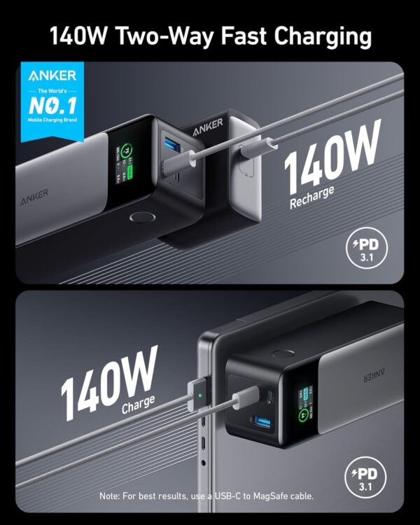 Anker 737 Power Bank (PowerCore 24K), 24,000mAh 3-Port Portable Charger with 140W Output, Smart Digital Display, Compatible with MacBook Pro/Air, iPhone 16/15/14 Series, Samsung, Huaiwei, Dell - Image 3