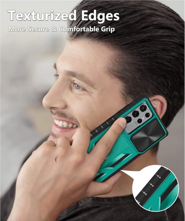 Case for Samsung Galaxy S22 Ultra: Rugged Protective S22 Ultra 5G Mobile Phone Cover with Kickstand & Slide - TPU Shockproof Bumper Textured Matte Design Military Grade Drop Protection - Green - Image 9