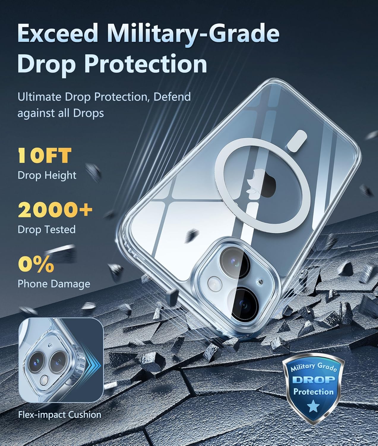 FNTCASE for iPhone 15-Plus Phone Case: Clear Case Military Grade Shockproof Protective Magnetic Cell Phone Cover, Anti Yellowing Scratch-Resistant Drop Proof Phonecase for iPhone 15-Plus 5G 6.7 inch - Image 4