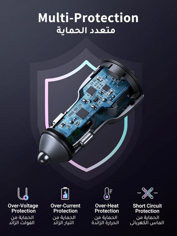 UGREEN 52.5W Car Charger Cable PD30W iPhone 16 Pro Car Charger Fast Dual USB Ports Fast Car Power Adapter Samsung S24 Series 25W Car USB Charger With 1M USB C Cable for Samsung, iPhone, iPad, Huawei - Image 6