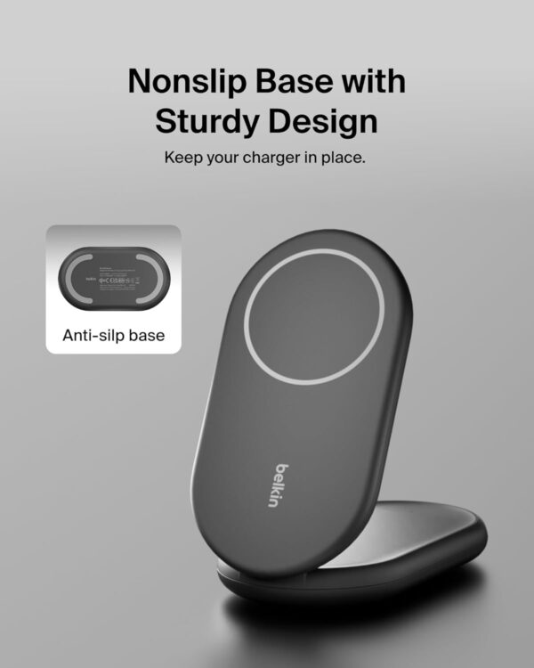 Belkin BoostCharge MagSafe Charger, Magnetic Foldable Wireless Charging Stand 15W, MagSafe-Compatible Portable Fast Charger for Qi2, iPhone 16, 15, 14, 13 & 12 Series, Standy Mode Ready - Black - Image 5