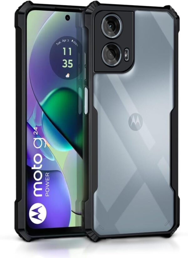 Muzz Motorola Moto G24 Power Case Back Cover Shockproof Bumper Crystal Clear | 360 Degree Protection TPU+PC | Camera Protection | Acrylic Transparent Eagle Cover for Motorola Moto G24 Power (Black) - Image 2