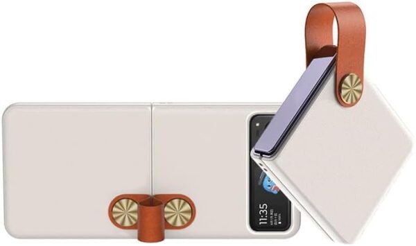 Gruattreay Compatible with Motorola Razr 50 Ultra Case, Leather Case with Kickstand Strap Ultra-Thin Anti-Drop Shell Bumper Protective Cover for Razr 50 Ultra (White Brown) - Image 5