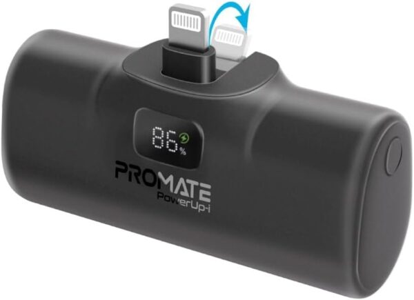 Promate Power Bank, 5000mAh Ultra-Compact Portable Charger with Built-In 20W Foldable Lightning Connecter, 20W USB-C Power Delivery Port, LED Screen and Foldable Kickstand for iPhone POWERUP-I.BLACK - Image 2