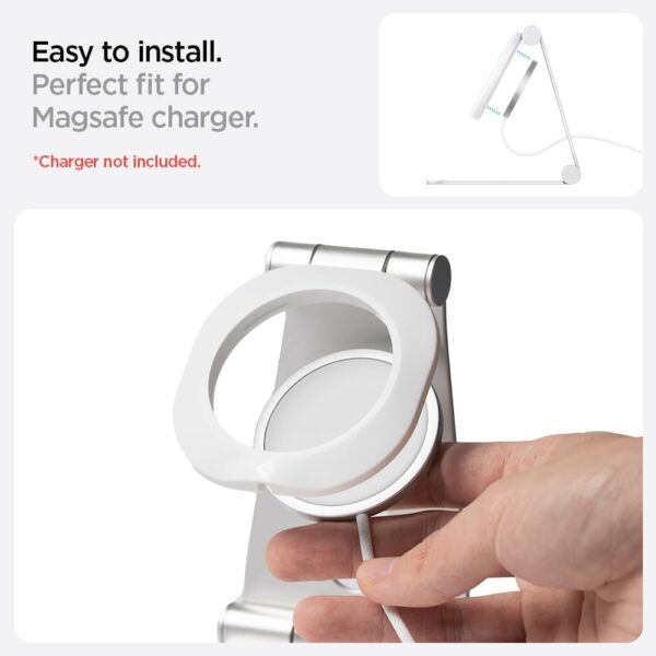 Spigen Mag Fit S designed for MagSafe Charger Stand Aluminum Adjustable Phone Stand Compatible with iPhone 15/14/13/12 Series, AirPod Pro, AirPod Pro 2, AirPod 3 MagFit Charging Stand - White - Image 5